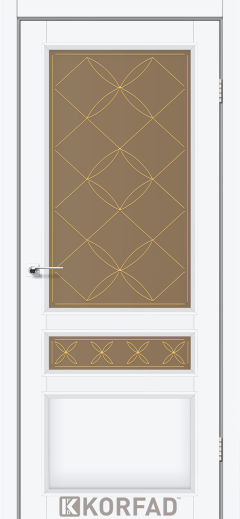 Міжкімнатні двері  Korfad, CL-05 зі штапиком, Білий перламутр, Сатин бронза + малюнок М2