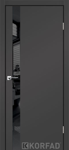 Міжкімнатні двері Korfad, GLP-02 (DSP), Super Pet антрацит, глухі, вставка Lacobel чорний, звичайна кромка