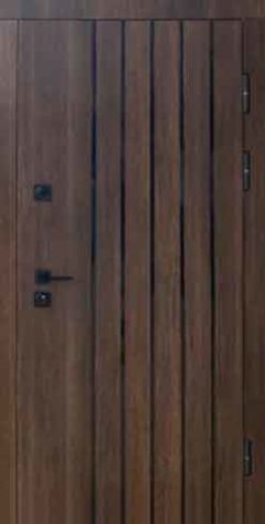 Вхідні двері Qdoors, колекція ПРОТЕКТ, СТРІМ  4 контура,  дуб табак/білий супермат +ДЗЕРКАЛО