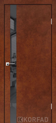 Міжкімнатні двері Korfad, GLP-02 (DSP), сталь кортен, глухі, графіт дзеркало, алюмінієва кромка