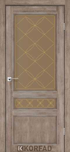 Міжкімнатні двері  Korfad, CL-05 зі штапиком, еш-вайт, Сатин бронза + малюнок М2