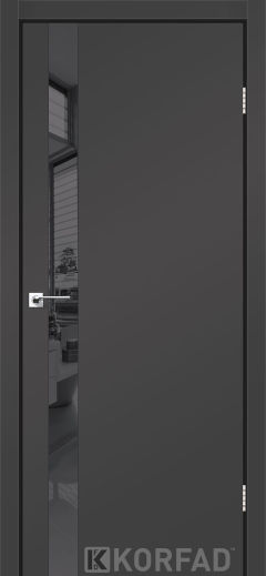 Міжкімнатні двері Korfad, GLP-02 (DSP), Super Pet антрацит, глухі, вставка дзеркало графіт, звичайна кромка