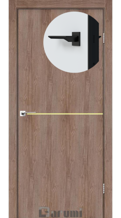 Міжкімнатні двері Darumi Plato PTL-03 (40 мм) Горіх Бургун, золота вставка+чорна матова кромка