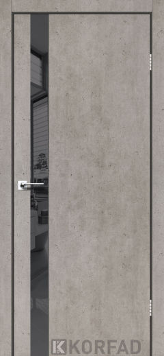 Міжкімнатні двері Korfad, GLP-02 (DSP), лайт бетон, глухі, графіт дзеркало, чорна матова кромка