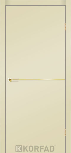 Міжкімнатні двері Korfad, DLP-01(Sota), Super PET магнолія, глухі, декоративна золота вставка, кромка чорна матова