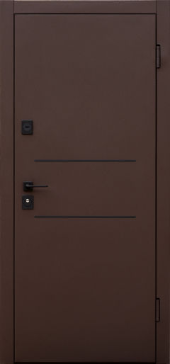 Вхідні двері, Форт Нокс, колекція "Grand", Снейк 8017коричневий+2 горизонтальні молдинги/дуб немо сріблястий, без фрезерування