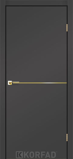 Міжкімнатні двері Korfad, DLP-01(Sota), Super PET антрацит, глухі, декоративна золота вставка, кромка звичайна