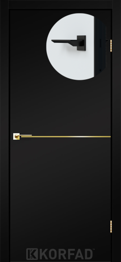 Міжкімнатні двері Korfad DLP-01(Sota) Super PET чорний глухі, декоративна золота вставка, кромка чорна матова
