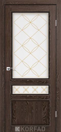 Міжкімнатні двері  Korfad, CL-05 зі штапиком, дуб марсала, Сатін білий + малюнок М2