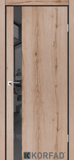 Міжкімнатні двері Korfad, GLP-02 (DSP), дуб табакко, глухі, графіт дзеркало, чорна матова кромка