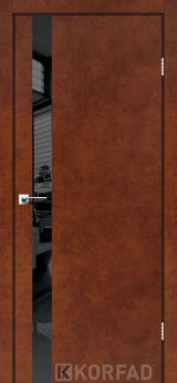 Міжкімнатні двері Korfad, GLP-02 (DSP), сталь кортен, глухі, вставка Lacobel чорний, алюмінієва кромка
