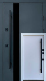 Вхідні двері Qdoors, колекція Стріт, Елегант вулиця, метал пісок 8019 фарба, декор лакобель, ручка труба квардат чорна 1450 мм - Изображение 1
