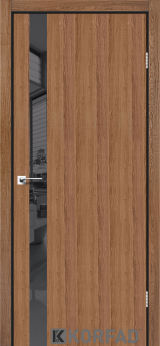 Міжкімнатні двері Korfad, GLP-02 (DSP), дуб браш, глухі, вставка Lacobel чорний, чорна матова кромка