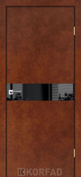 Міжкімнатні двері Korfad, GLP-01 (DSP), Сталь Кортен, глухі, Вставка Lacobel чорний, Алюмінієва кромка