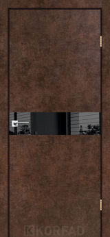 Міжкімнатні двері Korfad, GLP-01 (DSP), Арт бетон, глухі, Вставка Lacobel чорний, Алюмінієва кромка