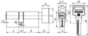 Циліндровий механізм 100 DM-X/RC 90 mm (35+10+45) PB латунь 5 кл.+2 кл. FUARO (з індивідуальним ключем) - Изображение 1