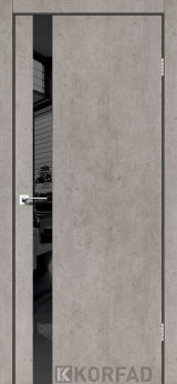Міжкімнатні двері Korfad, GLP-02 (DSP), лайт бетон, глухі, вставка Lacobel чорний, алюмінієва кромка