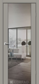 Міжкімнатні двері  Korfad, SR-01, Super Pet сірий, Двостороннє триплекс дзеркало срібло