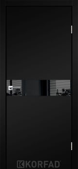 Міжкімнатні двері Korfad, GLP-01 (DSP), Super PET чорний, глухі, вставка Lacobel чорний, кромка чорна матова
