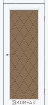 Міжкімнатні двері  Korfad, CL-09 зі штапиком, Білий перламутр, Сатин бронза + малюнок М1