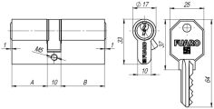 Циліндровий механізм 100 CA 68 mm (26+10+32) PB латунь 5 кл. FUARO (з індивідуальним ключем) - Изображение 1