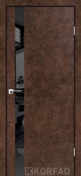 Міжкімнатні двері Korfad, GLP-02 (DSP), арт бетон, глухі, вставка Lacobel чорний, алюмінієва кромка