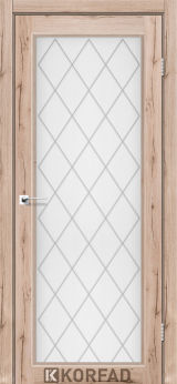 Міжкімнатні двері  Korfad, CL-09 зі штапиком, дуб тобакко, Сатін білий + малюнок М4