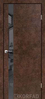 Міжкімнатні двері Korfad, GLP-02 (DSP), арт бетон, глухі, графіт дзеркало, чорна матова кромка