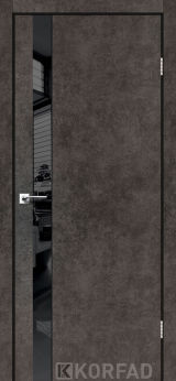 Міжкімнатні двері Korfad, GLP-02 (DSP), лофт бетон, глухі, вставка Lacobel чорний, чорна матова кромка