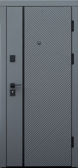 Вхідні двері, Форт Нокс,колекція "Стандарт" модель VELVET, титан софттач/білий матовий+вертикальний молдінг