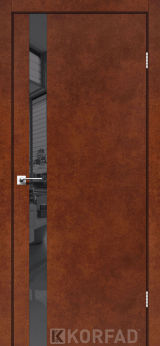 Міжкімнатні двері Korfad, GLP-02 (DSP), сталь кортен, глухі, графіт дзеркало, чорна матова кромка
