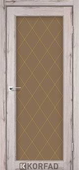 Міжкімнатні двері  Korfad, CL-09 зі штапиком, дуб нордік, Сатін білий + малюнок М4