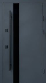 Вхідні двері Qdoors, колекція Стріт, Елегант вулиця, метал Антрацит 7021 фарба, декор лакобель,ручка труба квардат чорна 1450 мм