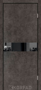 Міжкімнатні двері Korfad, GLP-01 (DSP), Лофт бетон, глухі, Вставка Lacobel чорний, Чорна матова кромка