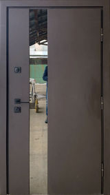 Вхідні двері Qdoors, колекція СТРОНГ, ВЕСТ, ВУЛИЦЯ 3 контура з ОЦИНКОВАНИМ металом на полотні,  коричневий пісок/дуб темний vin