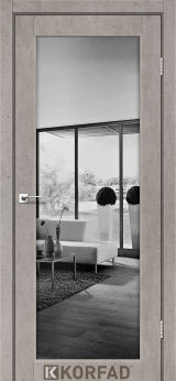 Міжкімнатні двері  Korfad, SV-01, лайт бетон, Двостороннє триплекс дзеркало срібло