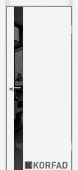 Міжкімнатні двері Korfad, GLP-02 (DSP), білий перламутр, глухі, вставка Lacobel чорний, алюмінієва кромка