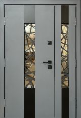 Вхідні двері Qdoors, колекція СТРОНГ, ПЛАЗА, ВУЛИЦЯ 3 контура з ОЦИНКОВАНИМ металом на полотні,  антрацит пісок/ антрацит vin, 1200 з 1 ковкою на основній створці+склопакет на 
штульповій.