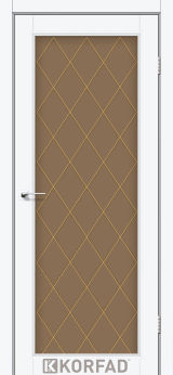 Міжкімнатні двері  Korfad, CL-09 зі штапиком, Білий перламутр, Сатин бронза + малюнок М4