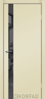 Міжкімнатні двері Korfad, GLP-02 (DSP), Super Pet магнолія, глухі, вставка дзеркало графіт, чорна матова кромка