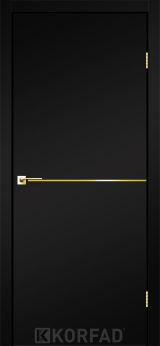 Міжкімнатні двері Korfad, DLP-01(Sota), Super PET чорний, глухі, декоративна золота вставка, кромка алюмінієва
