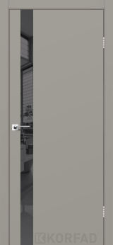 Міжкімнатні двері Korfad, GLP-02 (DSP), Super Pet сірий, глухі, вставка дзеркало графіт, алюмінієва кромка