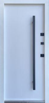 Вхідні двері Qdoors, колекція СТРОНГ, АЙРОН, ВУЛИЦЯ 3 контура з ОЦИНКОВАНИМ металом на полотні,  пісок коричневий/білий атлас vin - Изображение 1