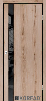Міжкімнатні двері Korfad, GLP-02 (DSP), дуб табакко, глухі, вставка Lacobel чорний, алюмінієва кромка