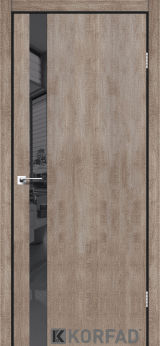 Міжкімнатні двері Korfad, GLP-02 (DSP), еш-вайт, глухі, вставка Lacobel чорний, звичайна кромка