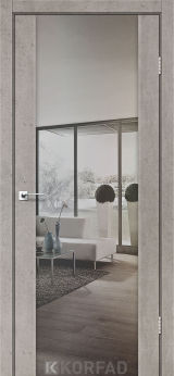 Міжкімнатні двері  Korfad, SR-01, лайт бетон, Двостороннє триплекс дзеркало срібло