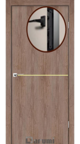 Міжкімнатні двері Darumi Plato PTL-03 (40 мм) Горіх Бургун, золота вставка+чорна матова кромка - Изображение 1