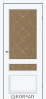 Міжкімнатні двері  Korfad, CL-05 зі штапиком, Білий перламутр, Сатин бронза + малюнок М2