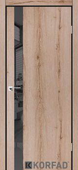 Міжкімнатні двері Korfad, GLP-02 (DSP), дуб табакко, глухі, графіт дзеркало, звичайна кромка