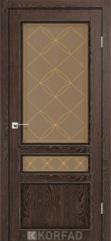 Міжкімнатні двері  Korfad, CL-05 зі штапиком, дуб марсала, Сатин бронза + малюнок М2